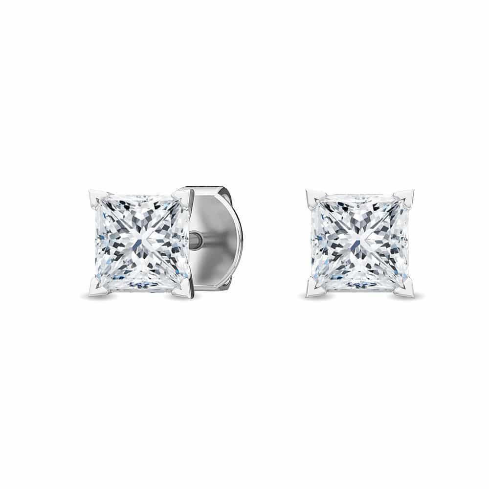 Solitaire Princess Four Prong Studs 18K Earrings