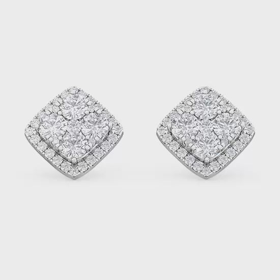 Halo Cushion Diamond 18K Earrings