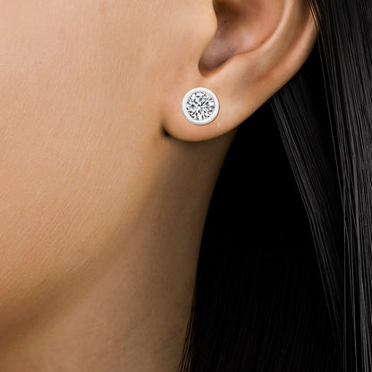 Solitaire Round Bezel Studs 18K Earrings