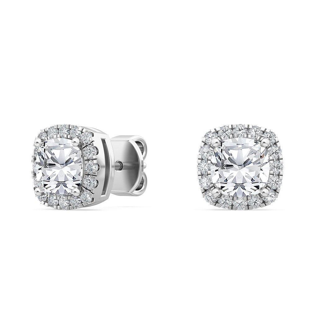 Halo Princess Diamond 18K Earrings