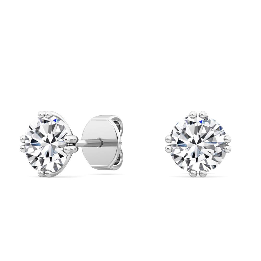 Solitaire Round Eight Prong Lotus Studs 18K Earrings