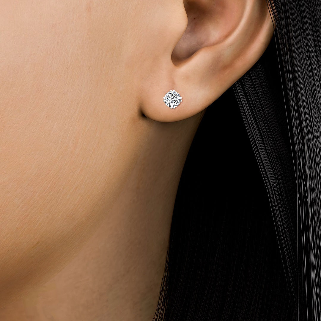 Solitaire Round Eight Prong Lotus Studs 18K Earrings