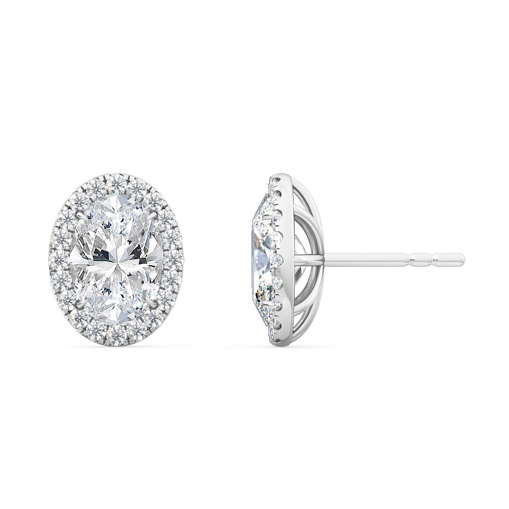 Halo Oval Diamond 18K Earrings