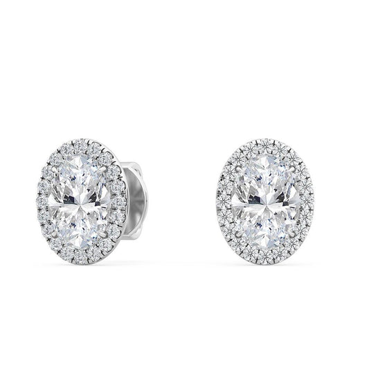 Halo Oval Diamond 18K Earrings