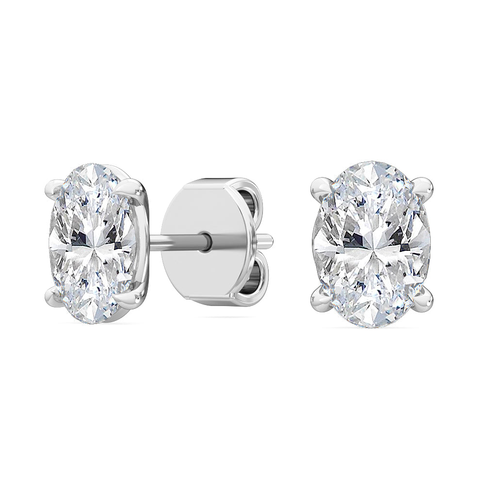 Solitaire Oval Four Prong Studs 18K Earrings