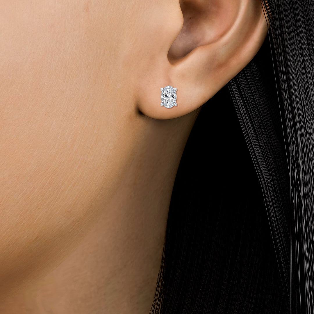 Solitaire Oval Four Prong Studs 18K Earrings