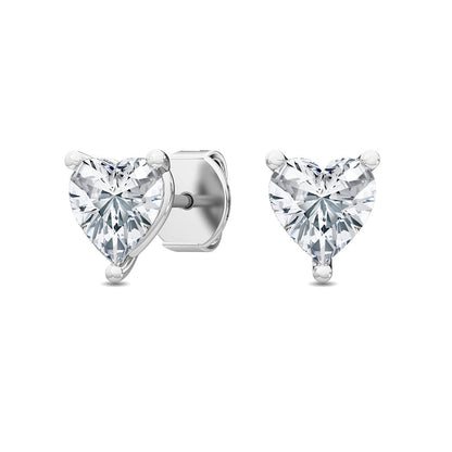 Solitaire Heart Four Prong Studs 18K Earrings