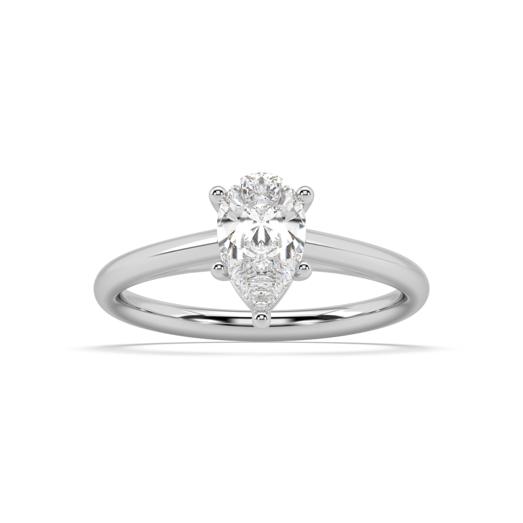 Carmen Classic Prong Pear Cut Lab Grown Plain 18K Engagement Ring