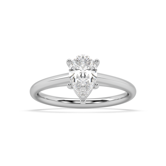 Carmen Classic Prong Pear Cut Lab Grown Plain 18K Engagement Ring