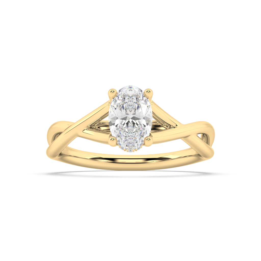 Classic Prong Oval Cut Lab Grown Plain 18K Engagement Ring