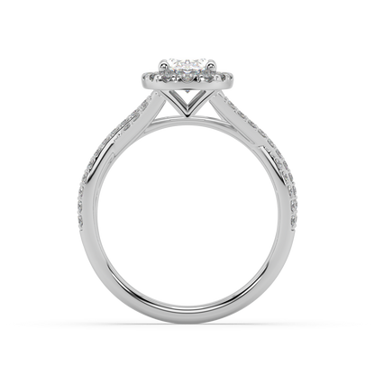 Halo Oval Cut Lab Grown Prong 18K Engagement Ring