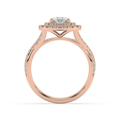 Double Halo Round Lab Grown Prong 18K Engagement Ring