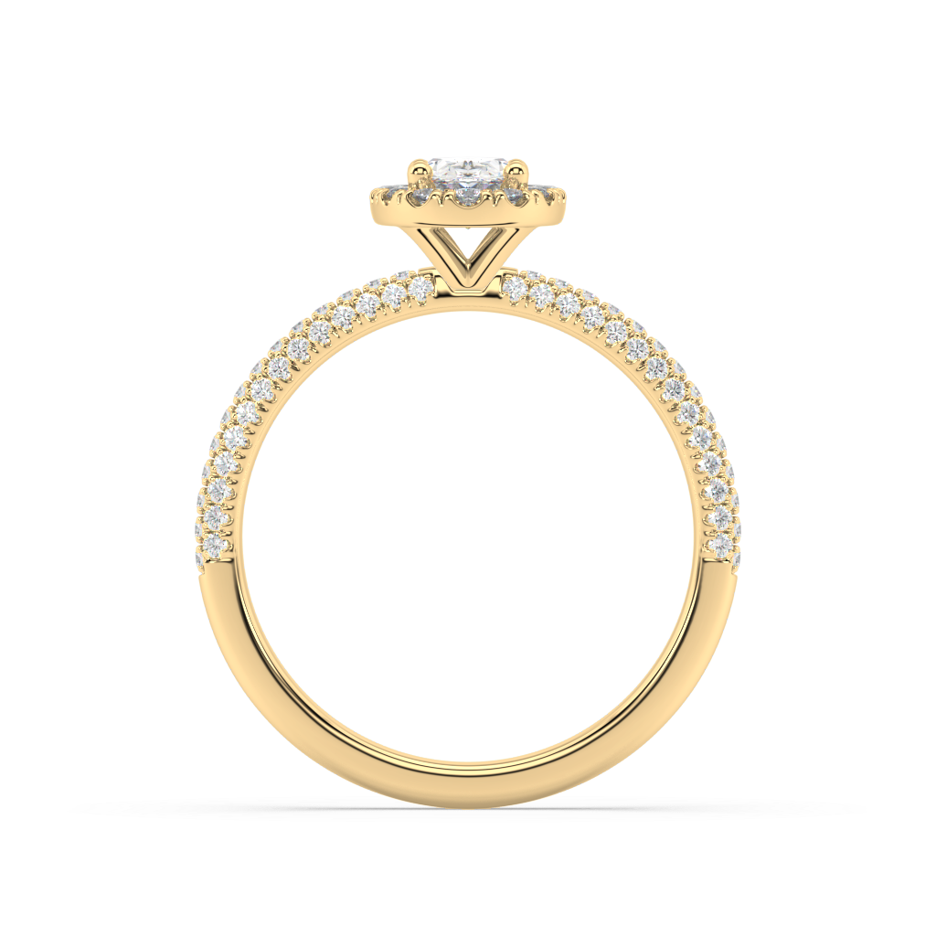 Halo Oval Cut Lab Grown Channel 18K Engagement Ring