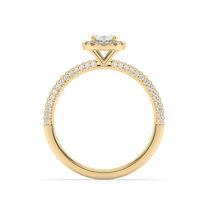 Halo Oval Cut Lab Grown Channel 18K Engagement Ring