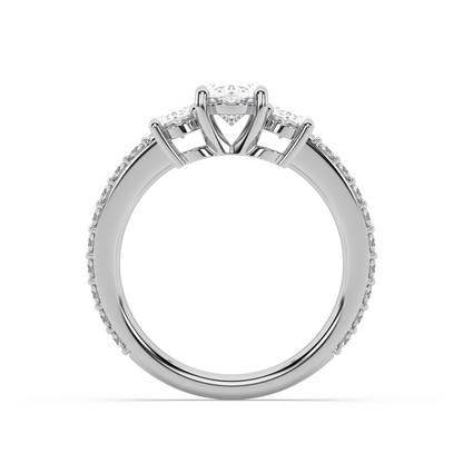 Three Stone Oval Lab Grown Prong 18K Engagement Ring