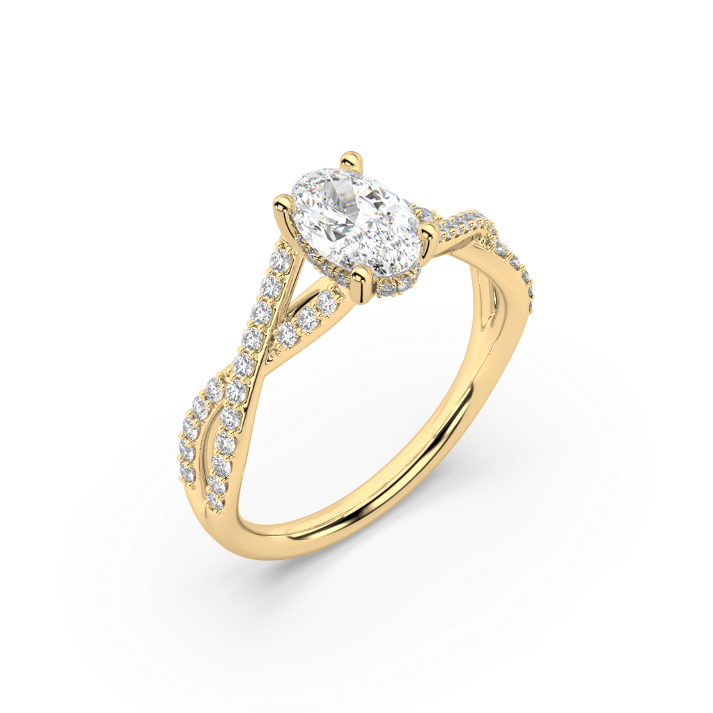 Hidden Halo Oval Cut Lab Grown Pronge 18K Engagement Ring