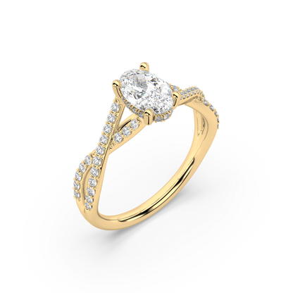 Hidden Halo Oval Cut Lab Grown Pronge 18K Engagement Ring