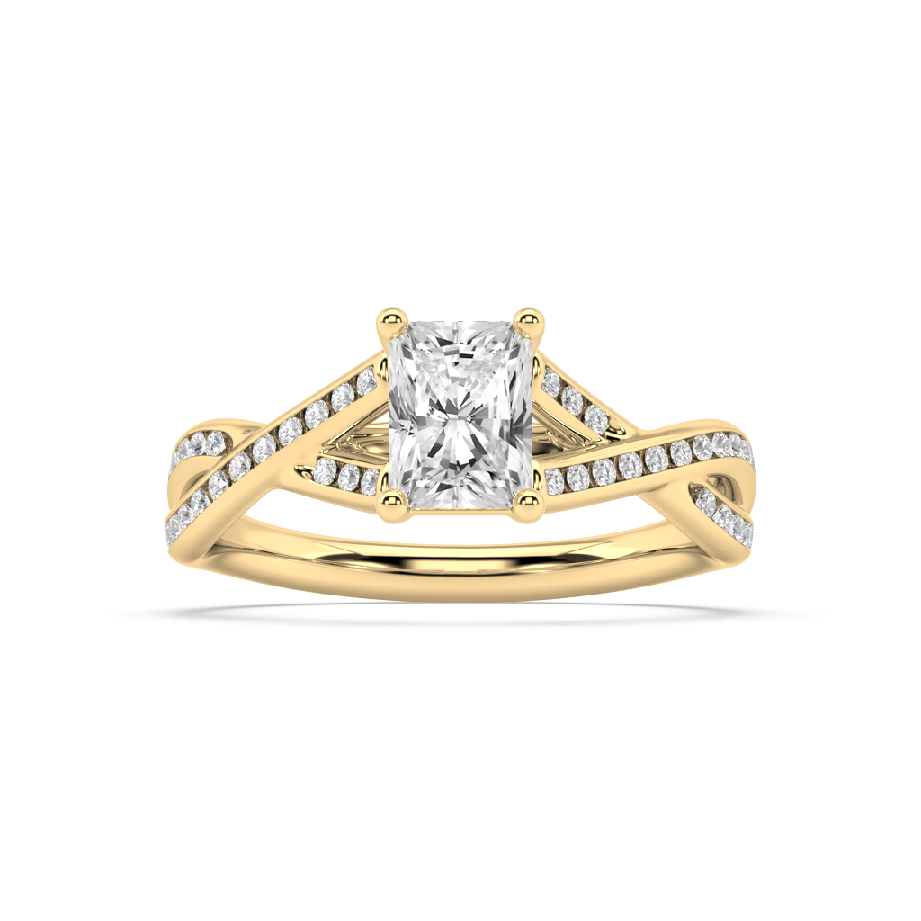 Classic Prong Radiant Cut Lab Grown Channel 18K Engagement Ring