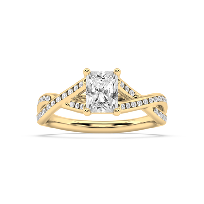 Classic Prong Radiant Cut Lab Grown Channel 18K Engagement Ring