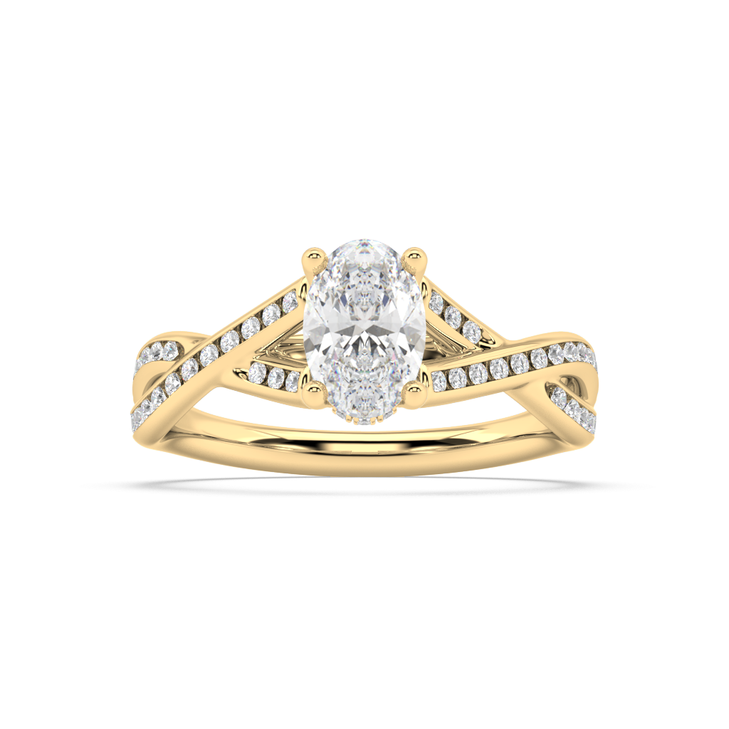 Hidden Halo Oval Cut Lab Grown Channel 18K Engagement Ring