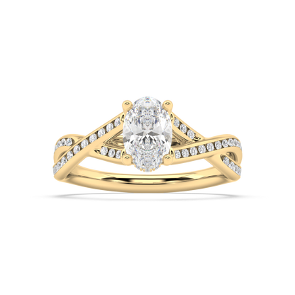 Hidden Halo Oval Cut Lab Grown Channel 18K Engagement Ring