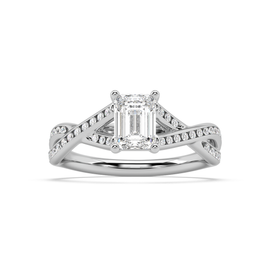 Classic Prong Emerald Cut Lab Grown Channel 18K Engagement Ring