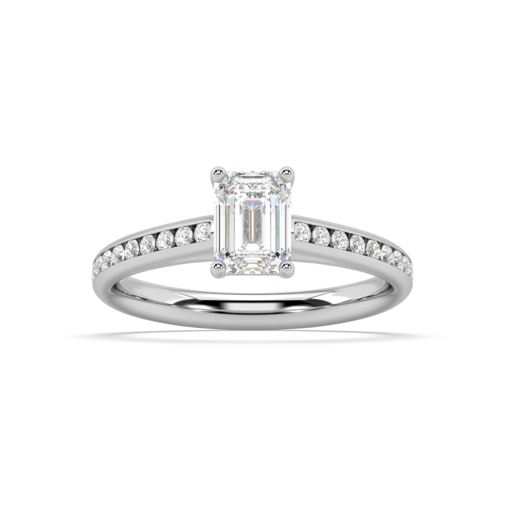 Carmen Classic Prong Emerald Cut Lab Grown Channel 18K Engagement Ring