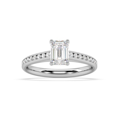 Carmen Classic Prong Emerald Cut Lab Grown Channel 18K Engagement Ring