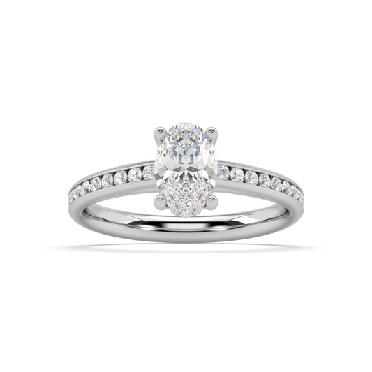 Carmen Hidden Halo Oval Cut Lab Grown Channel 18K Engagement Ring