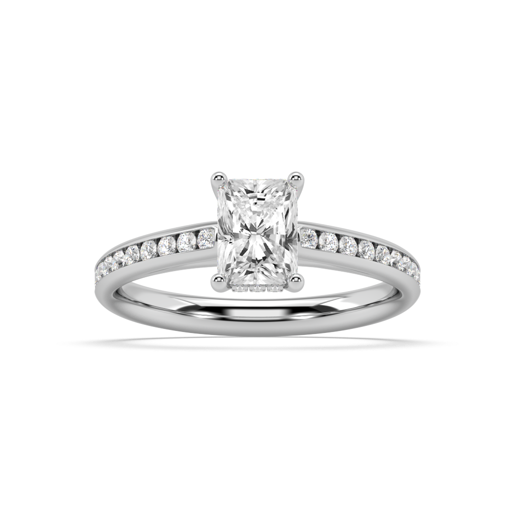 Carmen Hidden Halo Radiant Cut Lab Grown Channel 18K Engagement Ring