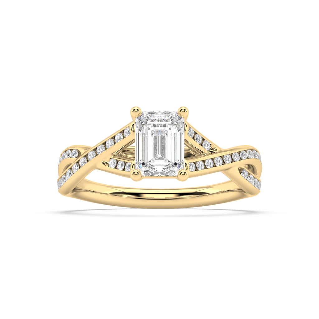 Classic Prong Emerald Cut Lab Grown Channel 18K Engagement Ring