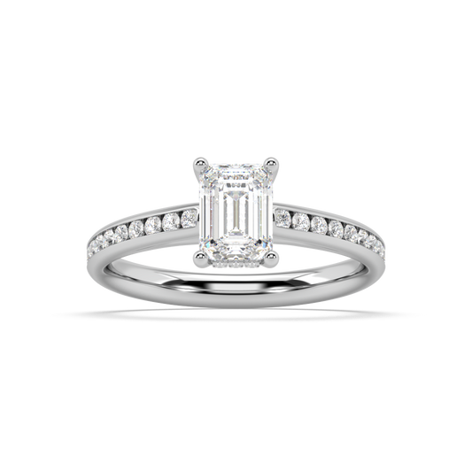 Carmen Hidden Halo Emerald Cut Lab Grown Channel 18K Engagement Ring