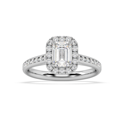 Carmen Halo Emerald Cut Lab Grown Channel 18K Engagement Ring