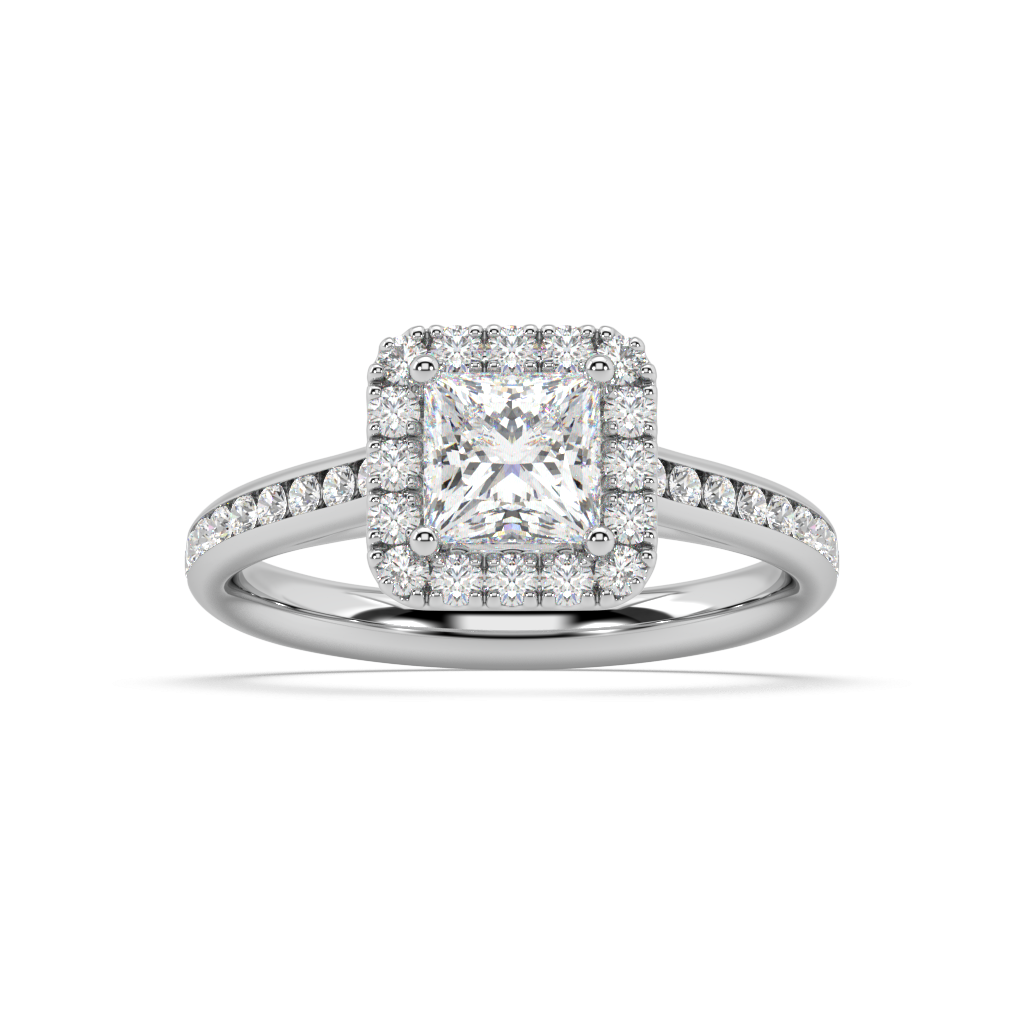 Carmen Halo Princess Cut Lab Grown Channel 18K Engagement Ring