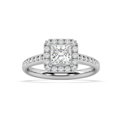 Carmen Halo Princess Cut Lab Grown Channel 18K Engagement Ring