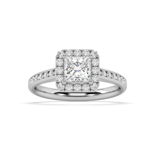 Carmen Halo Princess Cut Lab Grown Channel 18K Engagement Ring