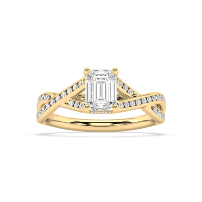 Hidden Halo Emerald Cut Lab Grown Channel 18K Engagement Ring