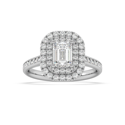 Carmen Double Halo Emerald Cut Lab Grown Channel 18K Engagement Ring