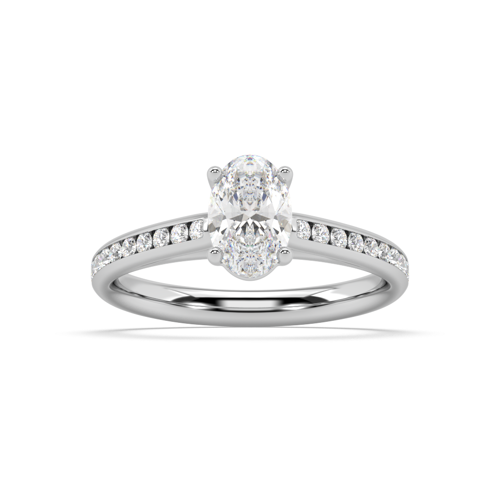 Carmen Classic Prong Oval Cut Lab Grown Channel 18K Engagement Ring