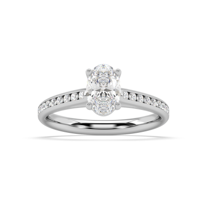 Carmen Classic Prong Oval Cut Lab Grown Channel 18K Engagement Ring