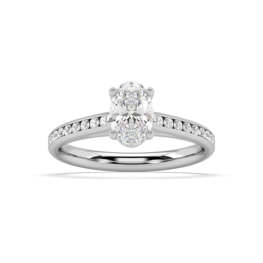 Carmen Classic Prong Oval Cut Lab Grown Channel 18K Engagement Ring