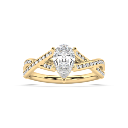 Classic Prong Pear Cut Lab Grown Channel 18K Engagement Ring