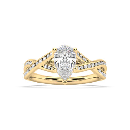 Hidden Halo Pear Cut Lab Grown Channel 18K Engagement Ring