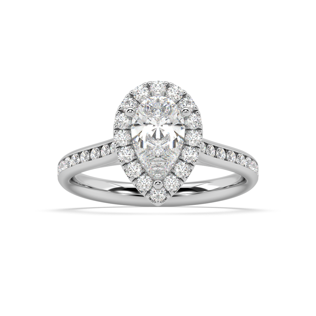 Carmen Halo Pear Cut Lab Grown Channel 18K Engagement Ring