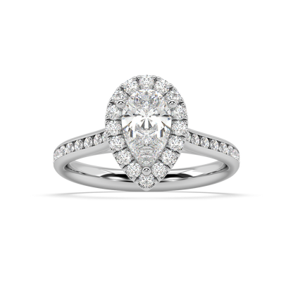 Carmen Halo Pear Cut Lab Grown Channel 18K Engagement Ring