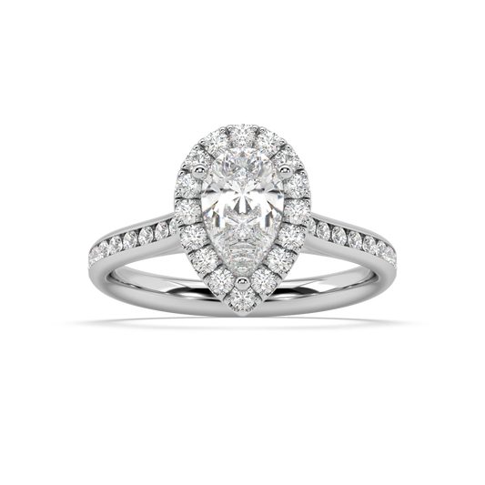 Carmen Halo Pear Cut Lab Grown Channel 18K Engagement Ring