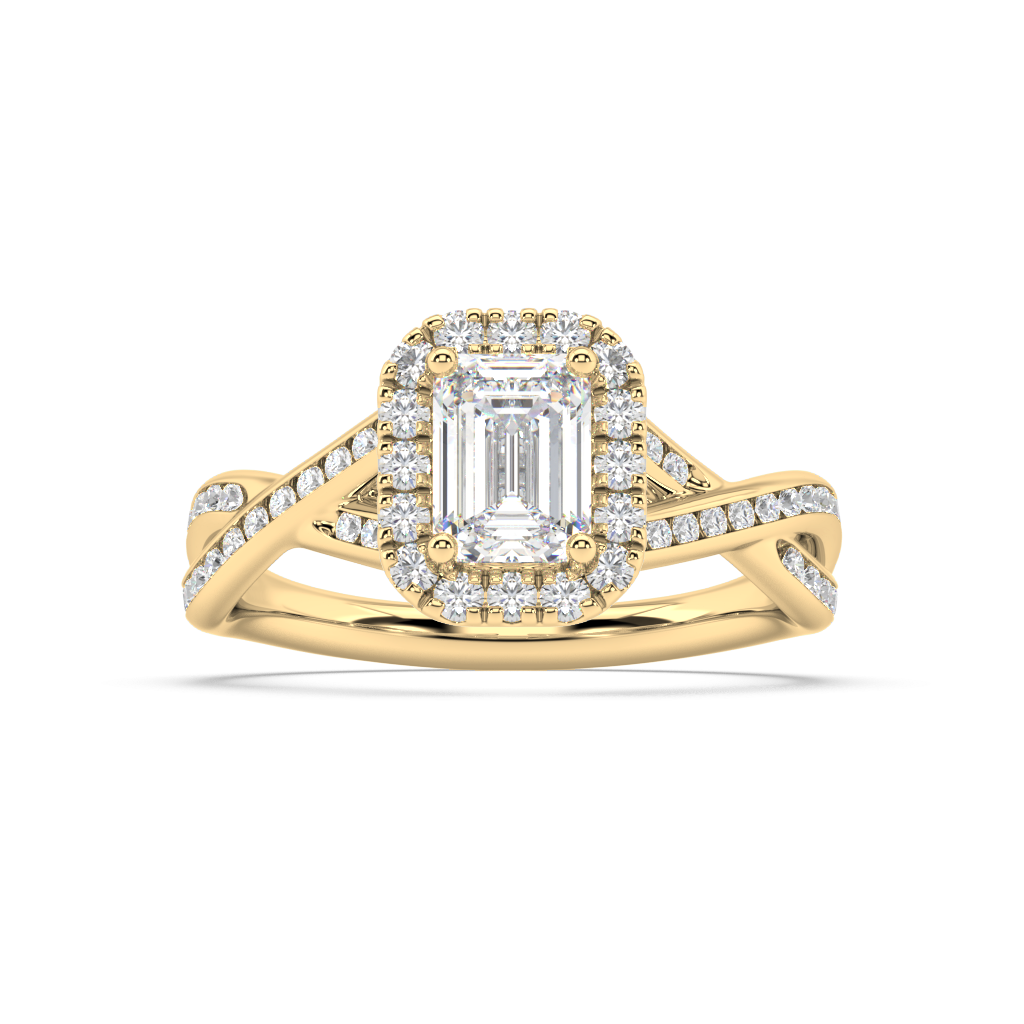 Halo Emerald Cut Lab Grown Channel 18K Engagement Ring