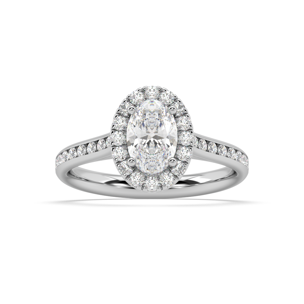 Carmen Halo Oval Cut Lab Grown Channel 18K Engagement Ring