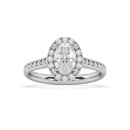 Carmen Halo Oval Cut Lab Grown Channel 18K Engagement Ring