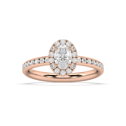 Halo Oval Cut Lab Grown Channel 18K Engagement Ring